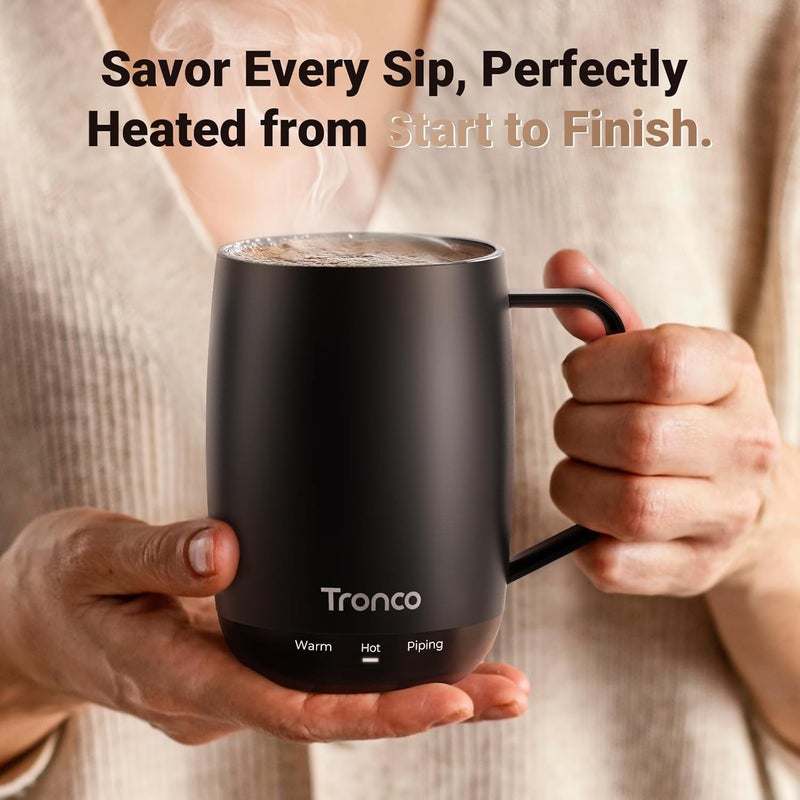 tronco Temperature Control Heated Coffee Mug 14 oz – Rechargeable Self-Heating Coffee Cup with Lid – Manual Control, 3 Modes, 130 Min Battery Life, Auto Shut-Off (Rose) - Image 2